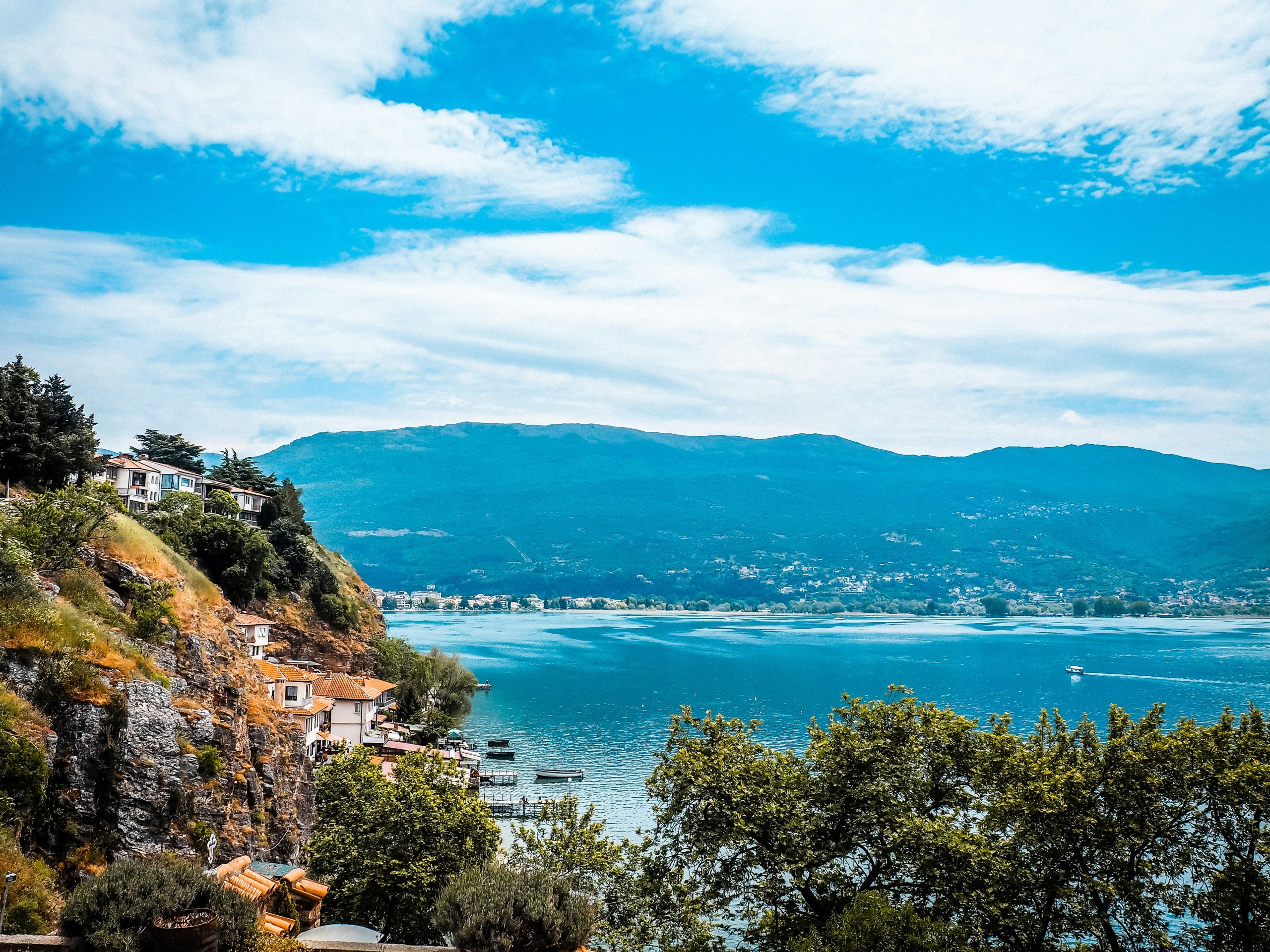 Ohrid and its lake at sunset